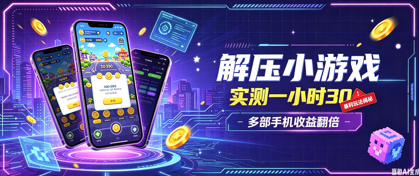 小游戏全流程玩法，实测一小时搞30，简单无脑解压，当天做当天就能看到进账，直接冲就行【揭秘】-轻创终点站