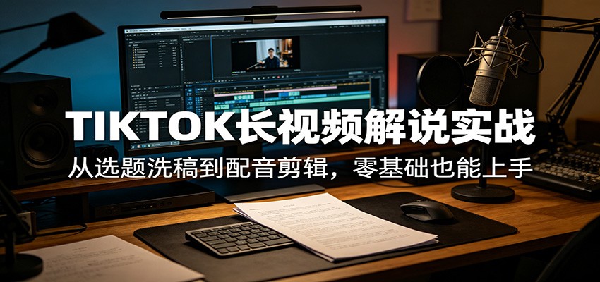 TIKTOK长视频解说实战：从选题洗稿到配音剪辑，零基础也能上手-源创文化:轻创终点站