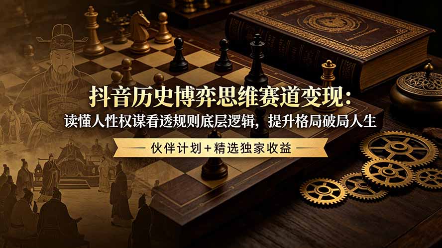 抖音历史博弈思维赛道变现：读懂人性权谋看透规则底层逻辑，提升格局破局人生，伙伴计划+精选独家收益-源创文化:轻创终点站