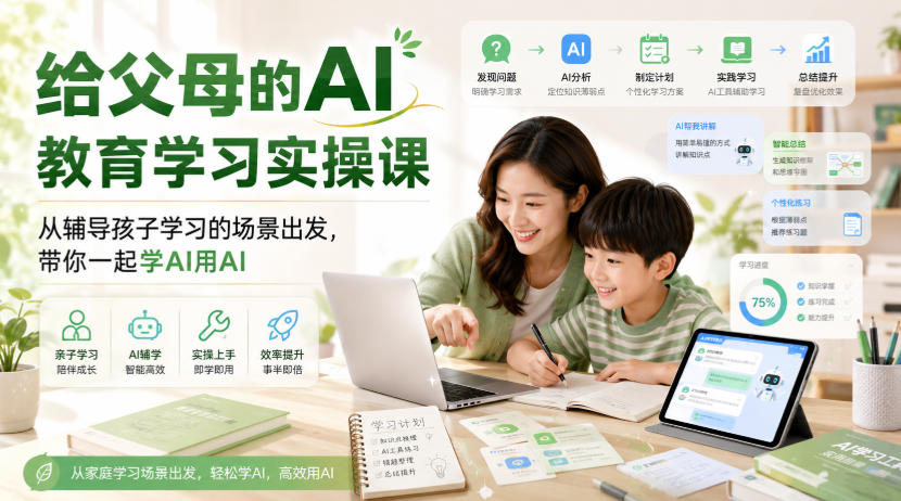 给父母的AI教育学习实操课，从辅导孩子学习的场景出发，带你一起学AI用AI-轻创终点站