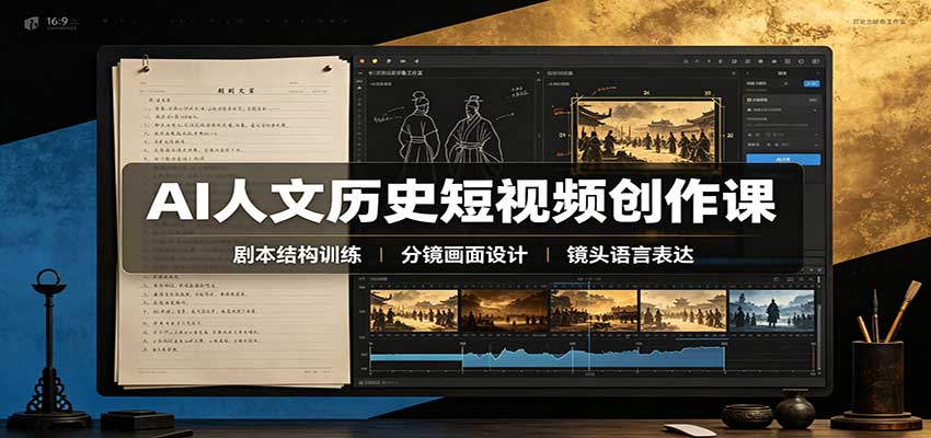 AI人文历史短视频创作课：赛道对标、剧本分镜制图，掌握视频完整产出流程-轻创终点站