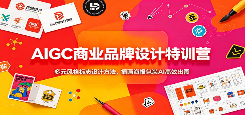 AIGC商业品牌设计特训营：多元风格标志设计方法，插画海报包装AI高效出图-轻创终点站