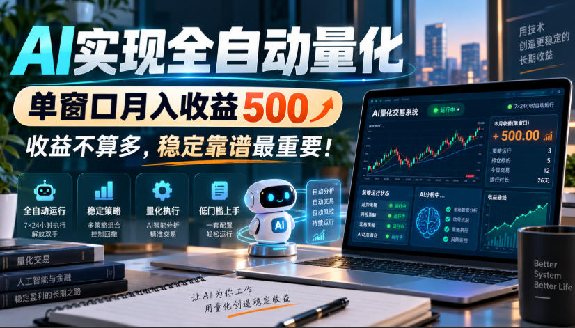 AI实现全自动量化，单窗口月入收益500，收益不算多，稳定靠谱最重要！【揭秘】-轻创终点站