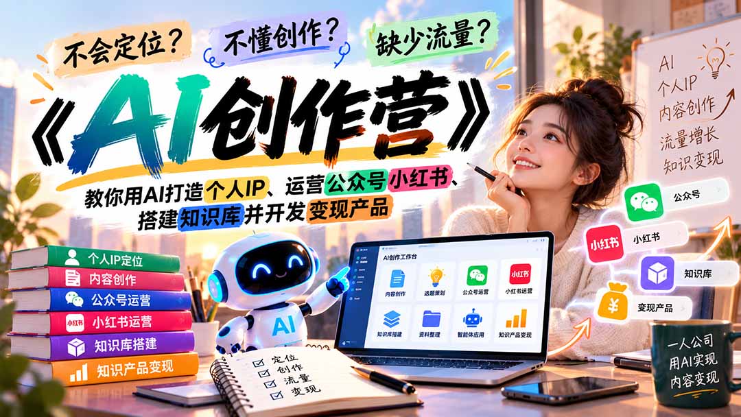 不会定位、不懂创作、缺少流量？《AI创作营》教你用AI打造个人IP、运营公众号小红书、搭建知识库并开发变现产品-轻创终点站