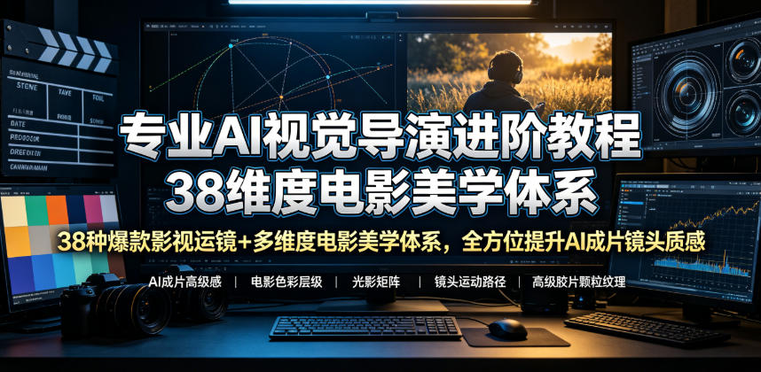 专业AI视觉导演进阶教程，38种爆款影视运镜+多维度电影美学体系，全方位提升AI成片高级感与镜头质感-源创文化:轻创终点站