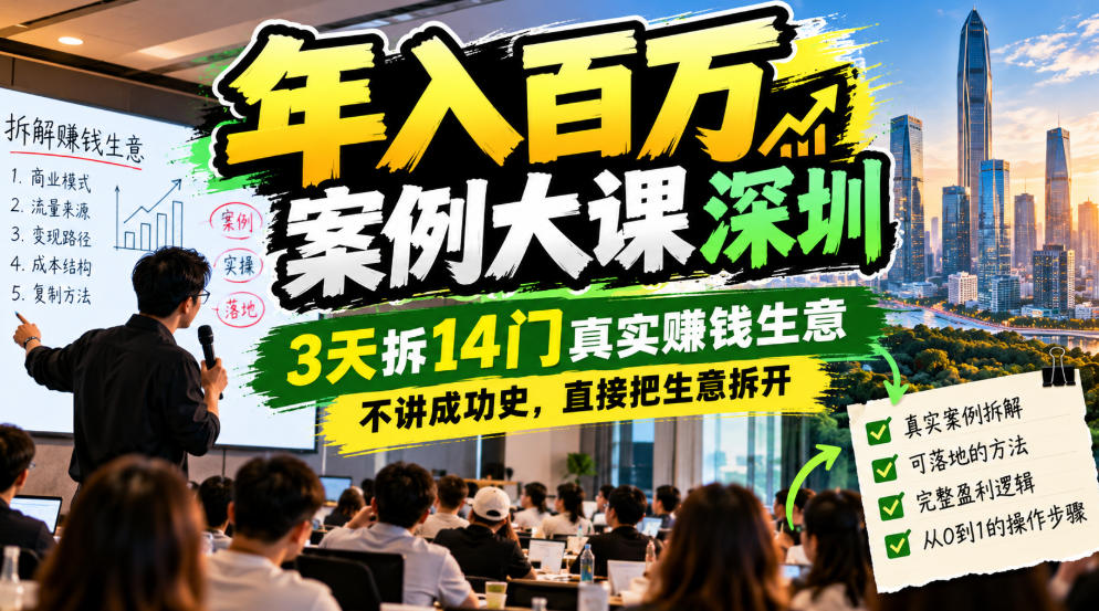 年入百W案例大课深圳，3天拆14门真实賺钱生意，不讲成功史，直接把生意拆开-轻创终点站