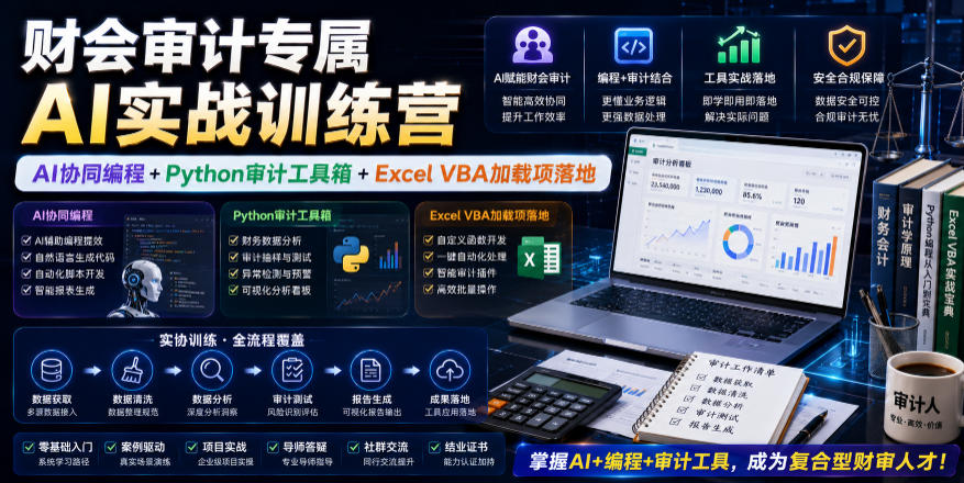 财会审计专属AI实战训练营｜AI协同编程+Python审计工具箱+Excel VBA加载项落地(更新0816)-轻创终点站