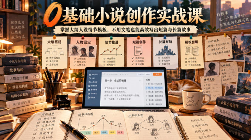 0基础小说创作实战课｜掌握大纲人设情节模板，不用文笔也能高效写出短篇与长篇故事-轻创终点站