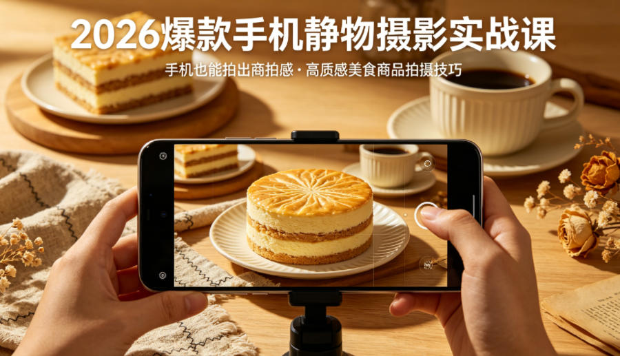 2026爆款手机静物摄影实战课,手机也能拍出商拍感,学会拍出高质感美食商品-源创文化:轻创终点站