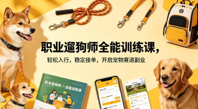 职业遛狗师全能训练课，轻松入行，稳定接单，开启宠物赛道副业-源创文化:轻创终点站