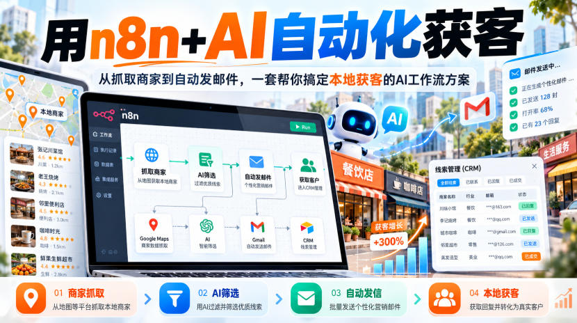 【无水印】用n8n+AI自动化获客，从抓取商家到自动发邮件，一套帮你搞定本地获客的AI工作流方案【原创双语字幕】-轻创终点站