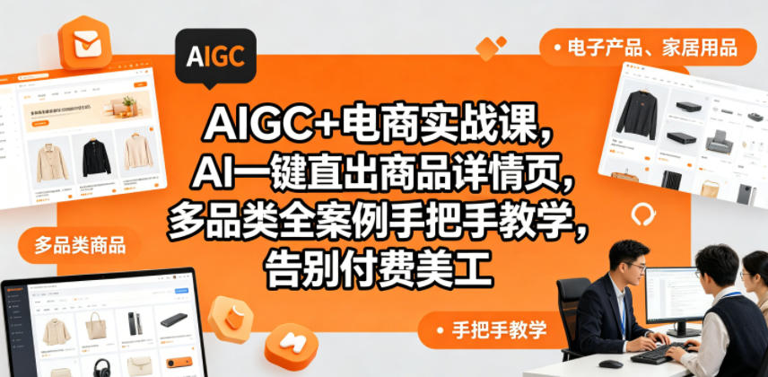 AIGC+电商实战课，AI一键直出商品详情页，多品类全案例手把手教学，告别付费美工-源创文化:轻创终点站