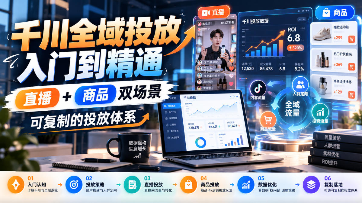 千川全域投放入门到精通，直播+商品双场景，可复制的投放体系(更新1026)-轻创终点站