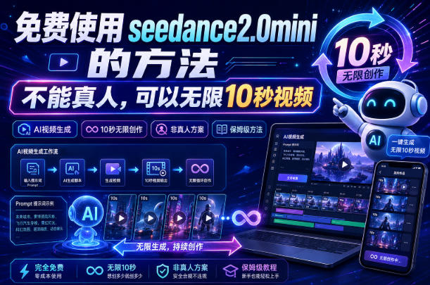 免费使用seedance2.0mini的方法，不能真人，可以无限10秒视频，9图+3音频参考-轻创终点站
