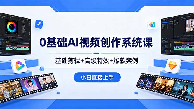 0基础AI视频创作系统课，基础剪辑+高级特效+爆款案例，小白直接上手-源创文化:轻创终点站