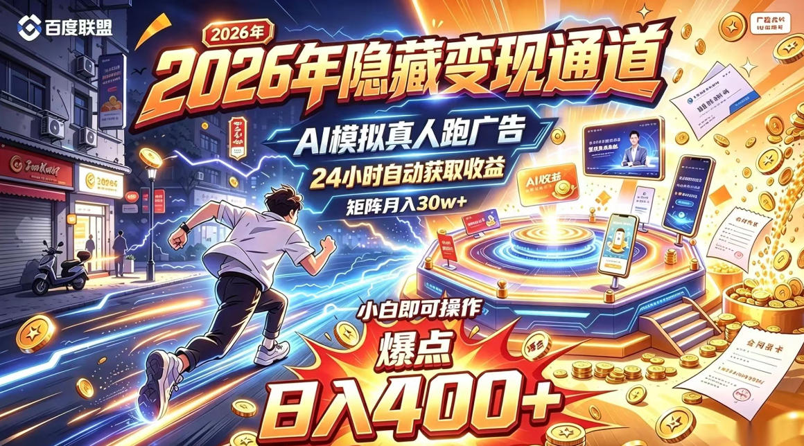 2026年别死磕自媒体，隐藏变现通道，AI模拟真人自动跑广告，小白即可操作，日入400+，矩阵月入可达到30w+【揭秘】-轻创终点站