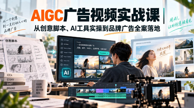 AIGC广告视频实战课｜从创意脚本、AI工具实操到品牌广告全案落地-轻创终点站