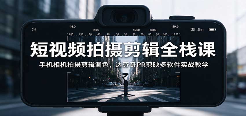 短视频拍摄剪辑全栈课：手机相机拍摄剪辑调色，达芬奇PR剪映多软件实战教学-轻创终点站