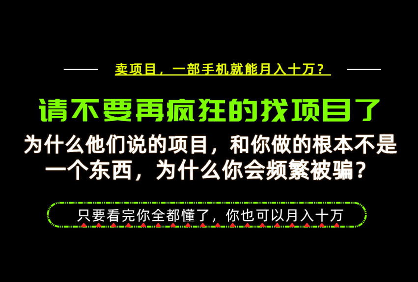 为什么做项目的人大多都是炮灰？为什么只有卖项目才能稳？看完你也可以月入10W+【揭秘】-轻创终点站
