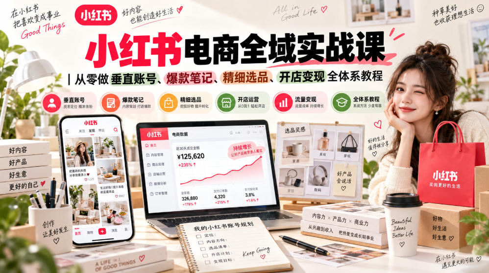 小红书电商全域实战课｜从零做垂直账号、爆款笔记、精细选品、开店变现全体系教程-轻创终点站