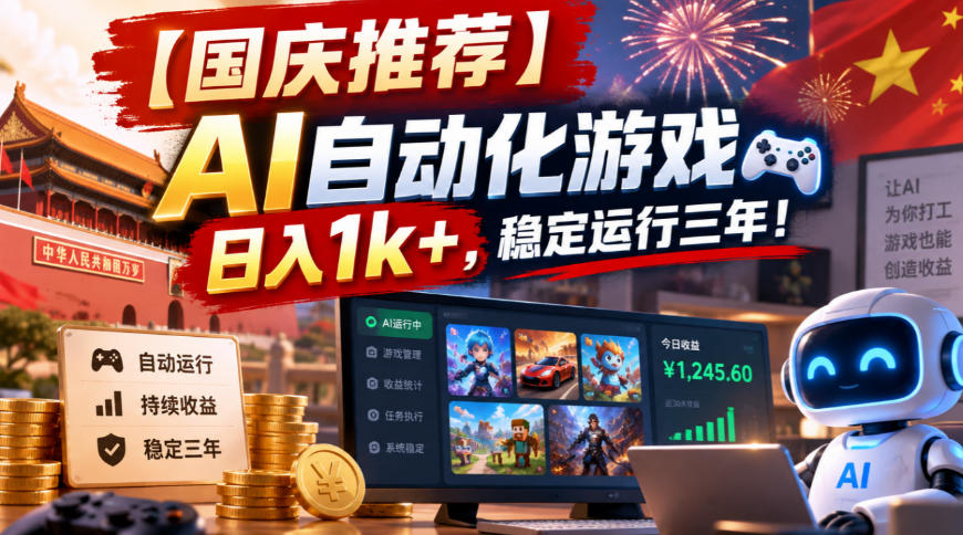 【国庆推荐】AI自动化游戏，日入1k+，操作简单，稳定运行三年！【揭秘】-轻创终点站