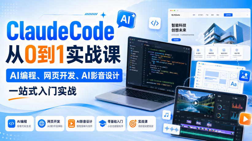 ClaudeCode从0到1实战课，AI编程、网页开发、AI影音设计一站式入门实战-轻创终点站