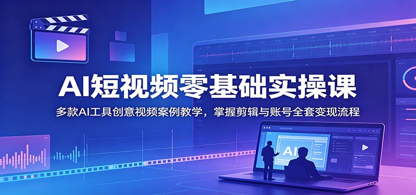 AI短视频零基础实操课:多款AI工具创意视频案例教学,掌握剪辑与账号全套变现流程-源创文化:轻创终点站