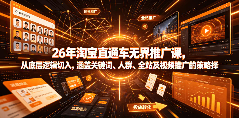 26年淘宝直通车无界推广课,从底层逻辑切入,涵盖关键词、人群、全站及视频推广的策略选择-源创文化:轻创终点站
