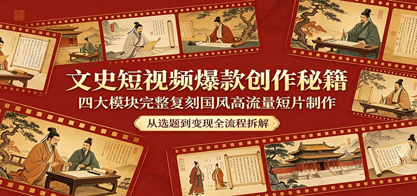 文史短视频爆款创作秘籍：四大模块完整复刻国风高流量短片制作-源创文化:轻创终点站