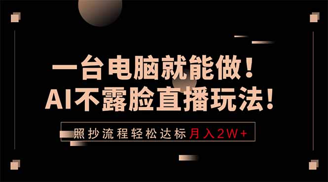 一台电脑就能做！AI不露脸直播玩法，照抄流程轻松达标月入2W+-源创文化:轻创终点站