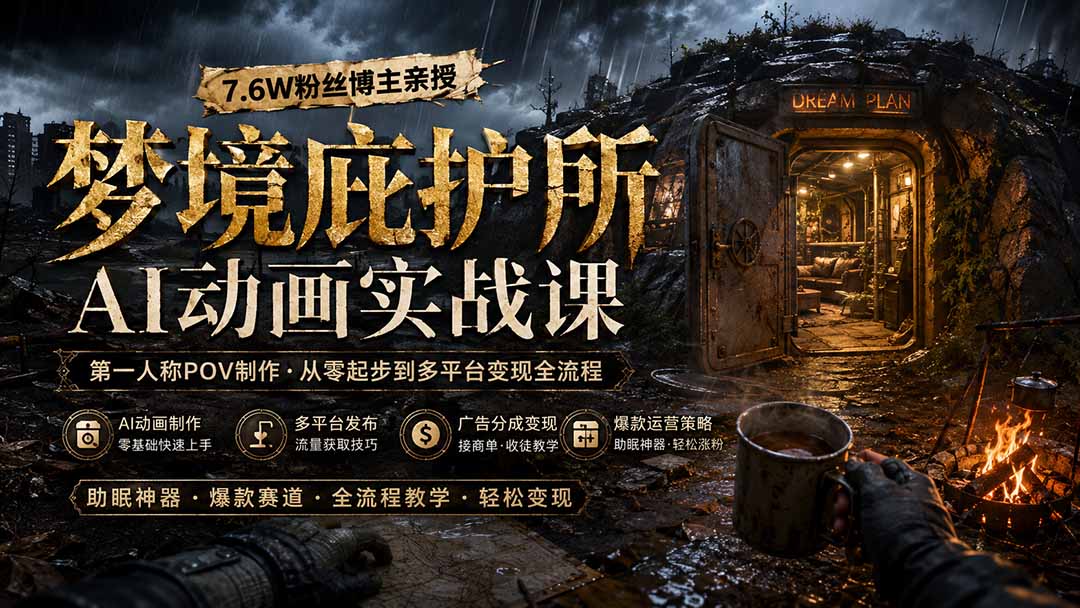 梦境庇护所AI动画实战课：7.6W粉丝博主亲授第一人称POV制作，从零起步到多平台发布变现全流程-轻创终点站