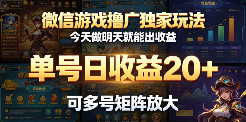 微信游戏撸广独家玩法，今天做明天就能出收益，单号日收益20+，可多号矩阵放大-源创文化:轻创终点站