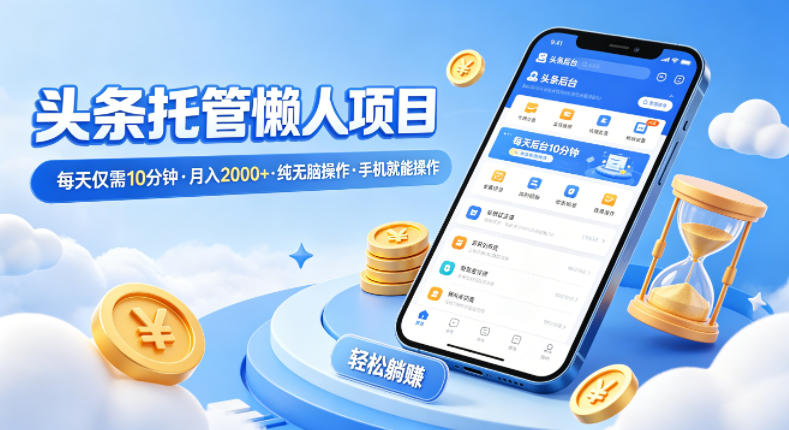 头条托管懒人项目,每天仅需10分钟,月入2000+,纯无脑操作,手机就能操作【揭秘】-源创文化:轻创终点站