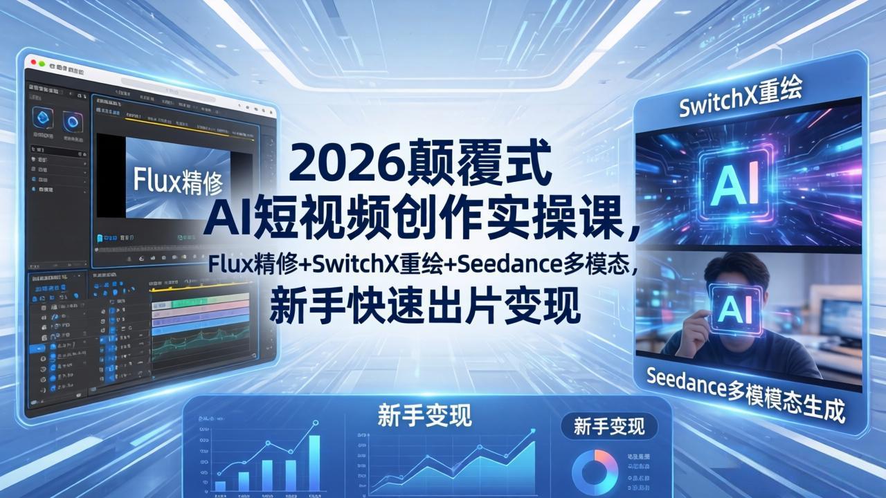 2026颠覆式 AI短视频创作课-5月更新，Flux精修+SwitchX重绘+Seedance多模态，新手快速出片变现-源创文化:轻创终点站