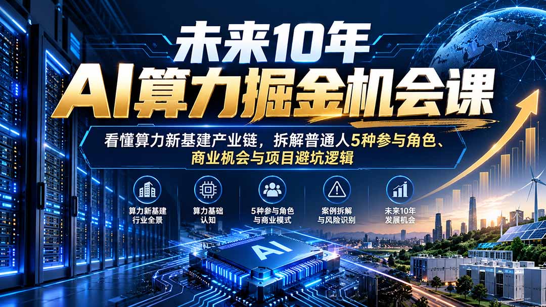 未来10年AI算力掘金机会课：看懂算力新基建产业链，拆解普通人5种参与角色、商业机会与项目避坑逻辑-轻创终点站