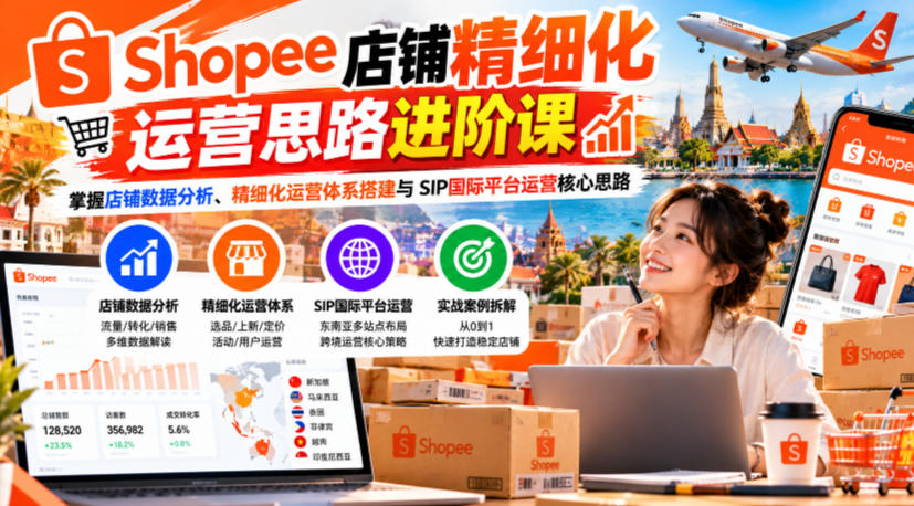 Shopee店铺精细化运营思路进阶课，掌握店铺数据分析、精细化运营体系搭建与SIP国际平台运营核心思路-轻创终点站