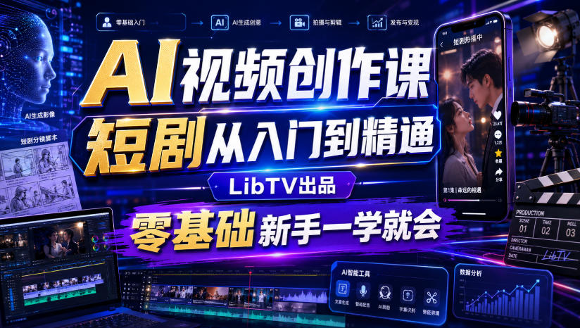 AI视频创作课，短剧从入门到精通，LibTV出品，零基础新手一学就会-轻创终点站