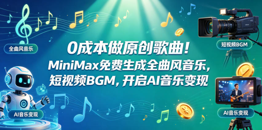 0成本做原创歌曲！MiniMax免费生成全曲风音乐，短视频BGM，开启AI音乐变现-源创文化:轻创终点站