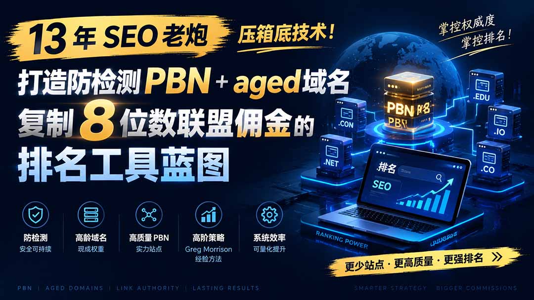 13 年 SEO 老炮压箱底技术！打造防检测 PBN+aged 域名，复制 8 位数联盟佣金的排名工具蓝图【原创双语字幕】-轻创终点站