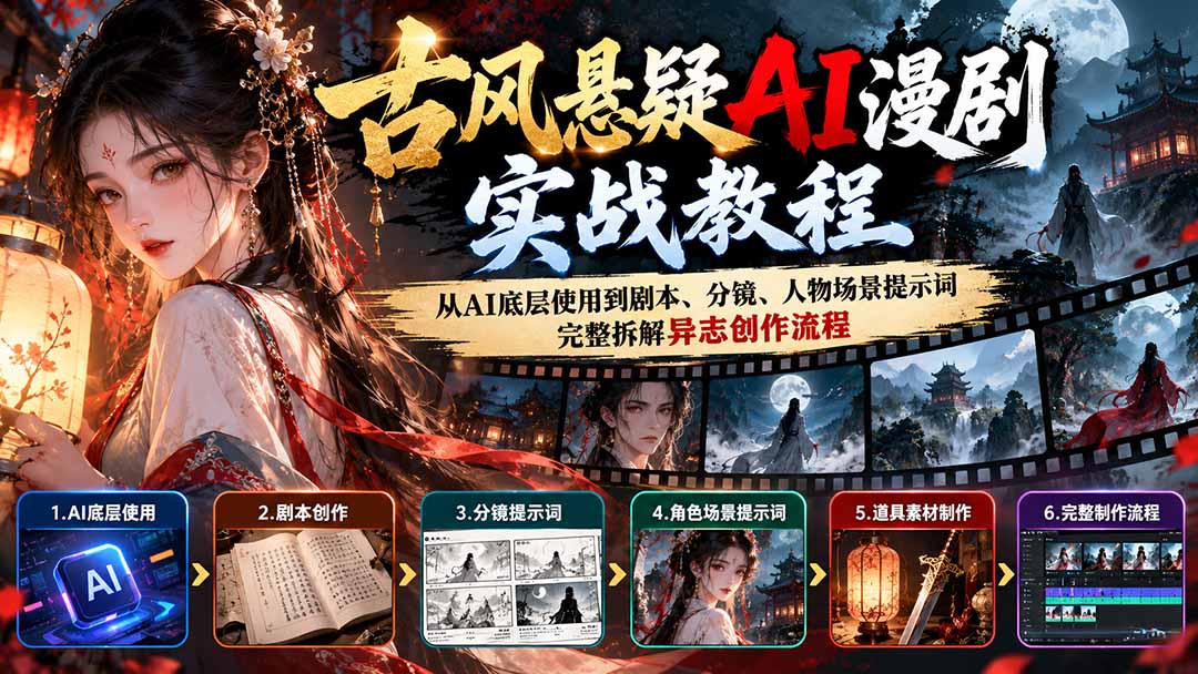 古风悬疑AI漫剧实战教程：从AI底层使用到剧本、分镜、人物场景提示词，完整拆解异志创作流程-轻创终点站