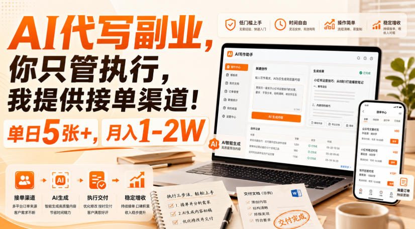 AI代写副业，你只管执行，我提供接单渠道！单日5张+，月入1-2W【揭秘】-轻创终点站
