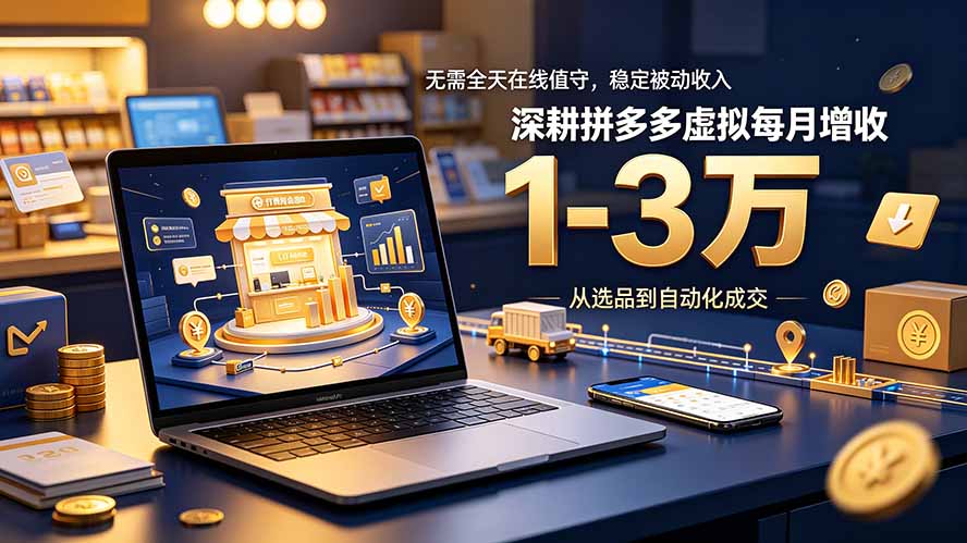 无需全天在线值守，稳定被动收入，深耕拼多多虚拟每月增收 1-3 万-源创文化:轻创终点站