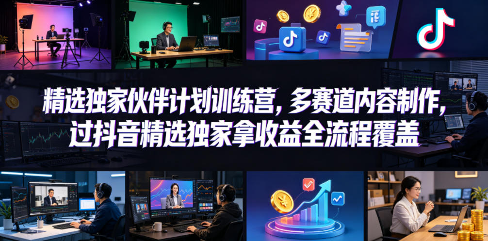 小豁食堂精选独家伙伴计划训练营，多赛道内容制作，过抖音精选独家拿收益全流程覆盖-源创文化:轻创终点站