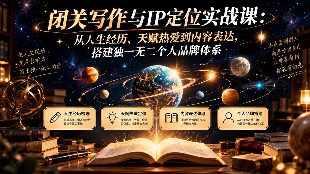 闭关写作与IP定位实战课：从人生经历、天赋热爱到内容表达，搭建独一无二个人品牌体系-轻创终点站