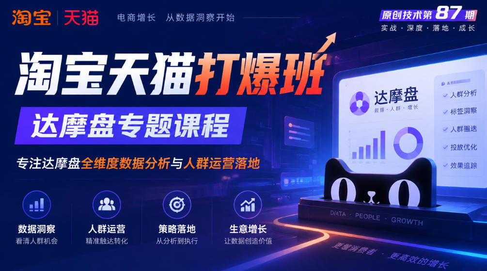 《淘宝天猫打爆班》原创技术第87期,达摩盘专题课程,专注达摩盘全维度数据分析与人群运营落地-轻创终点站