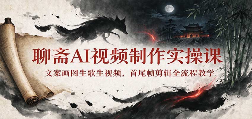 聊斋AI视频制作实操课：文案画图生歌生视频，首尾帧剪辑全流程教学-轻创终点站