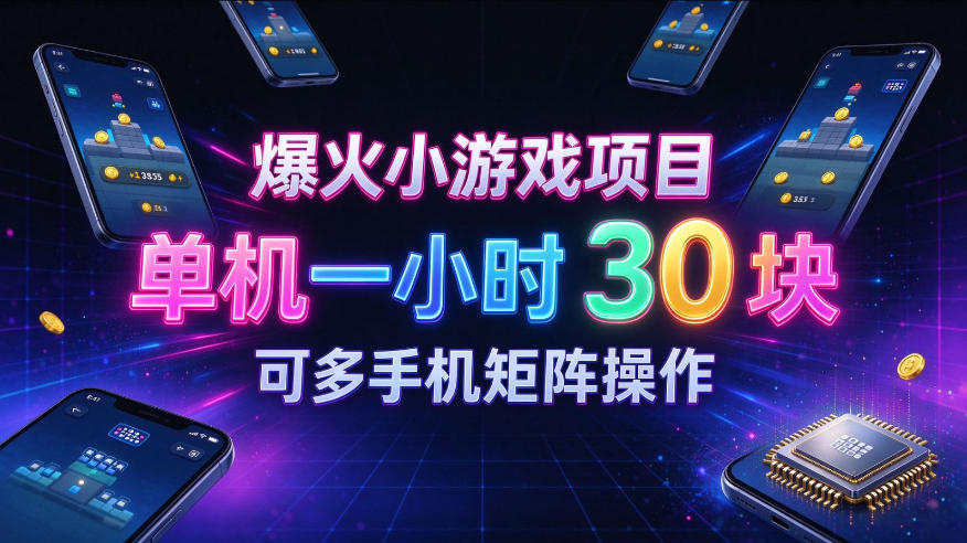 爆火小游戏撸金项目，实测单机一小时30+，可多手机矩阵操作，新手看完一遍就能上手【揭秘】-轻创终点站