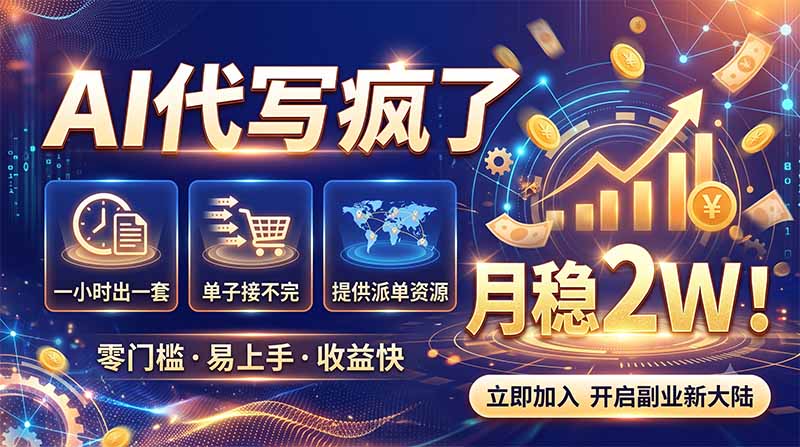 2026捡钱副业：AI写稿一单5张，免费派单群，0门槛直接干-轻创终点站