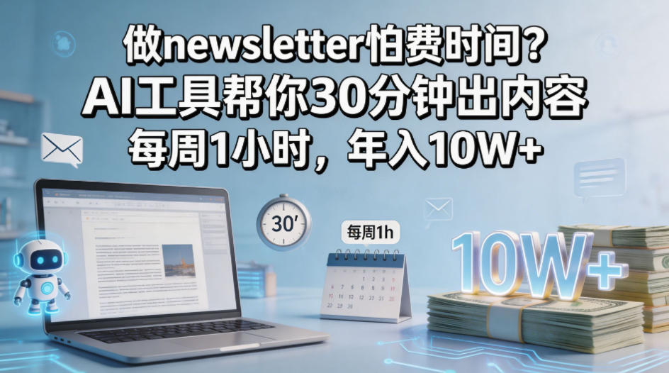 做newsletter怕费时间？AI工具帮你30分钟出内容，每周1小时，年入10W+！【原创双语字幕】-源创文化:轻创终点站