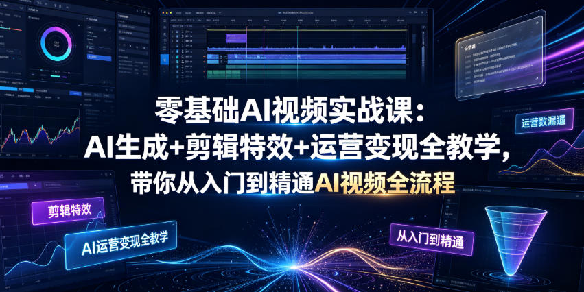 零基础AI视频实战课:AI生成+剪辑特效+运营变现全教学,带你从入门到精通AI视频全流程-源创文化:轻创终点站